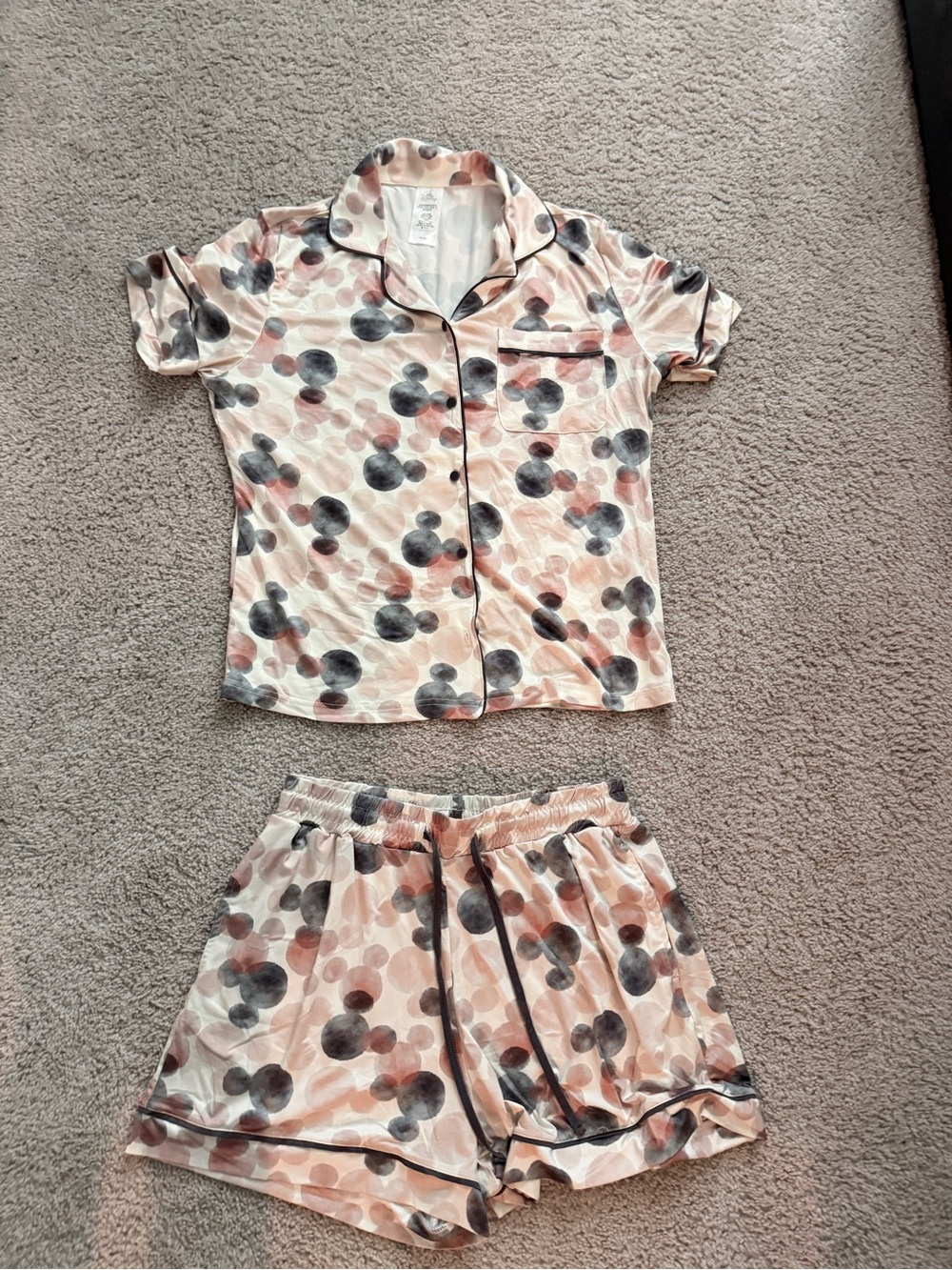 Disney Cream Short Pajama Set with Pink and Gray Mickeys